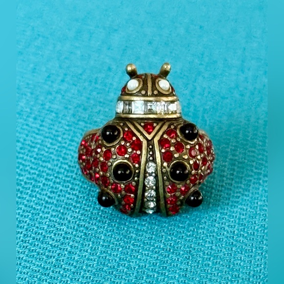 Heidi Daus Red & Gold Ladybug Ring with Swarovski Crystals. 🐞 Stamped Authentic - Picture 1 of 5